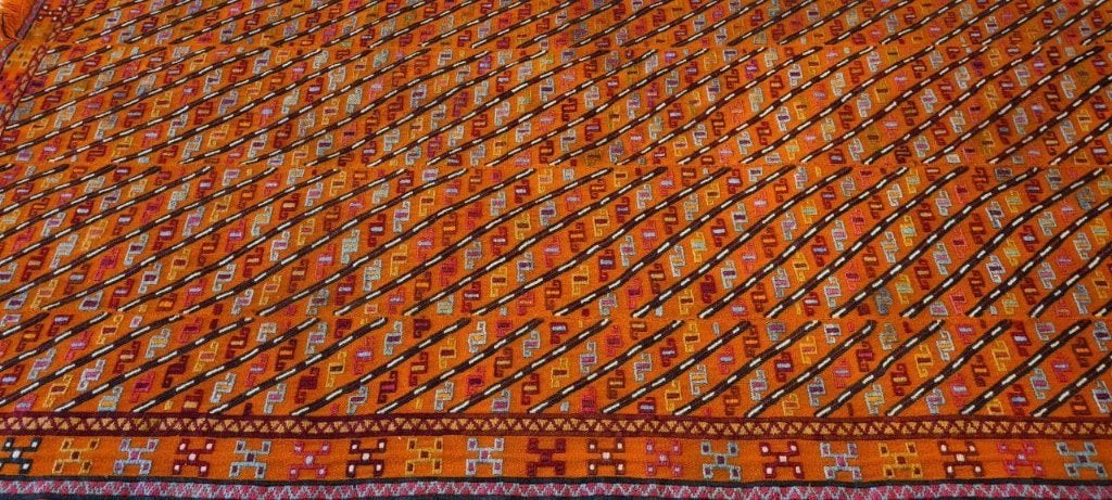 Soumak kelim Perzische tapijt 258 x 125/wandkleed/tafelkleed, 100 tot 150 cm, Www.simatapijten.nl, Ophalen of Verzenden, Info@simatapijten.nl