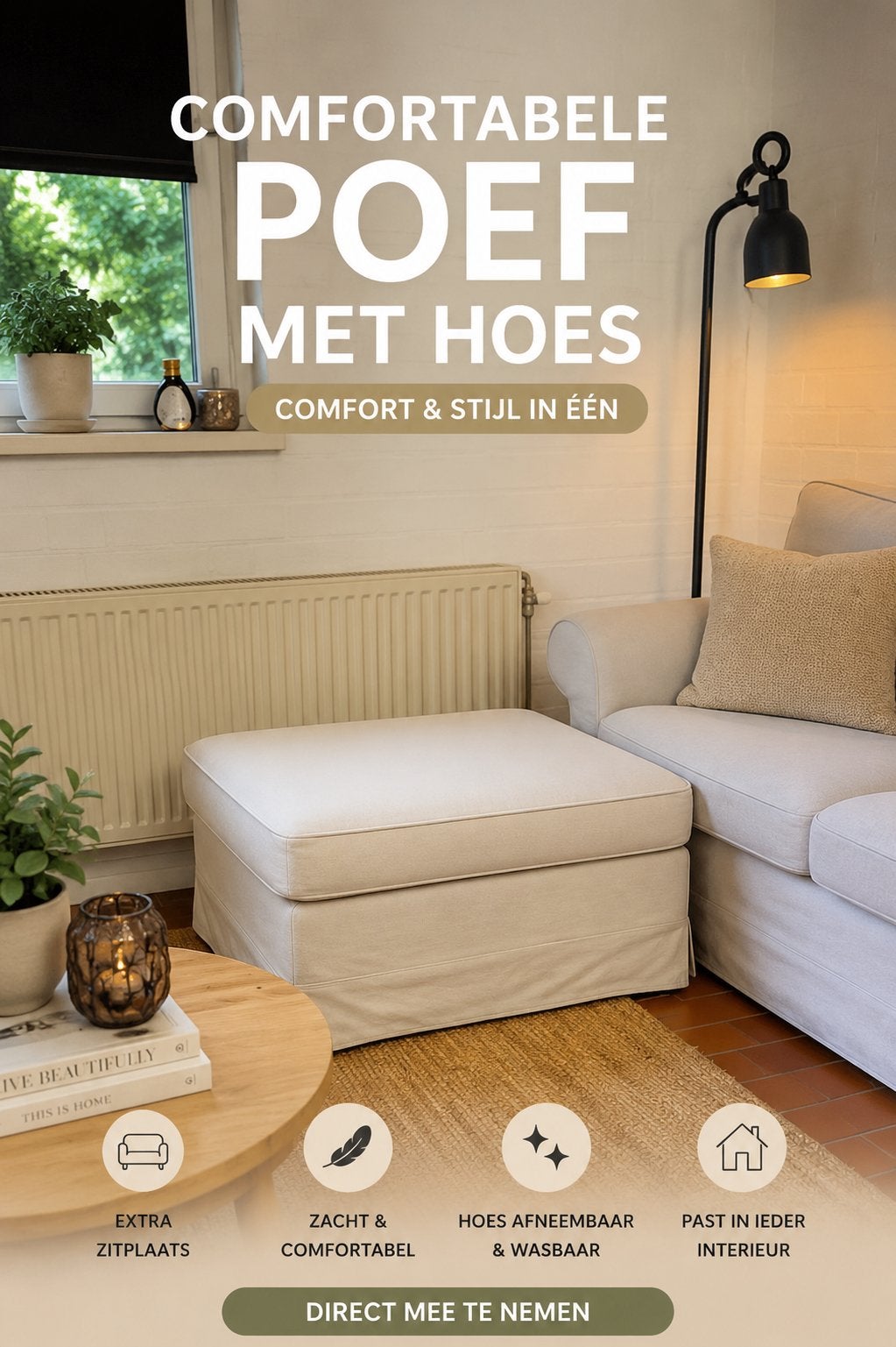Comfortabele poef met afneembare hoes, Ophalen of Verzenden, Zo goed als nieuw, Stof, Rechthoekig