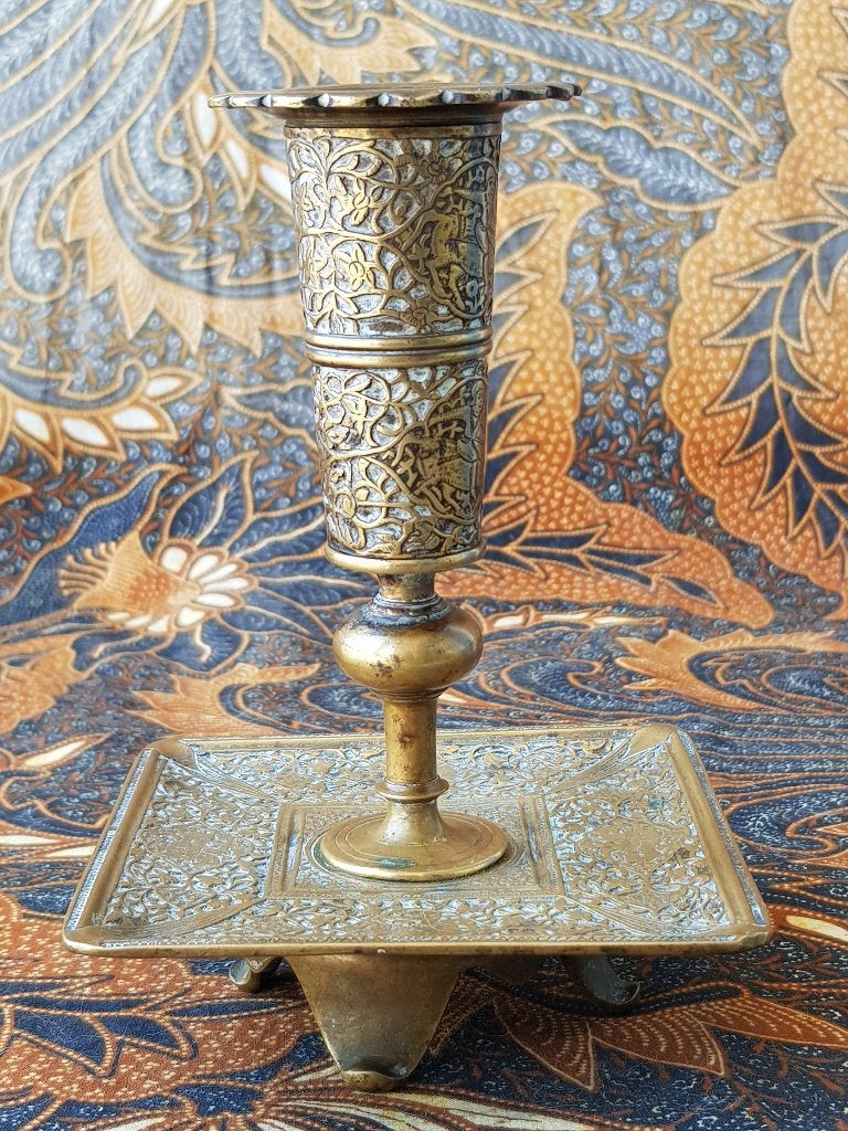 Mooie originele antieke Oosterse kandelaar van brons 15 cm., Ophalen of Verzenden, Koper of Brons