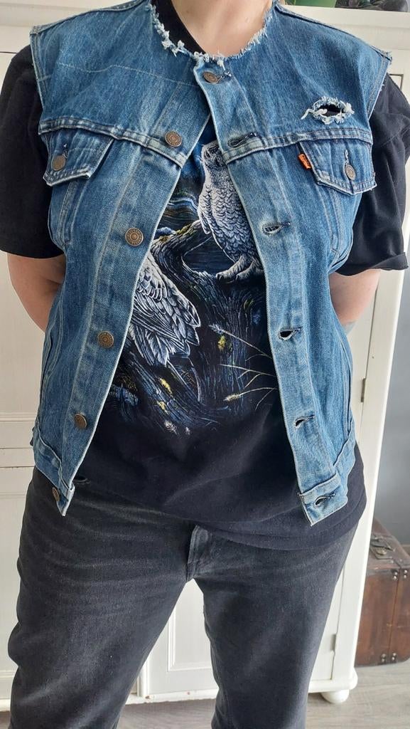 Vintage 70s Levis USA Orange tab waistcoat denim jacket, Maat 38/40 (M), Blauw, Ophalen of Verzenden, Gedragen