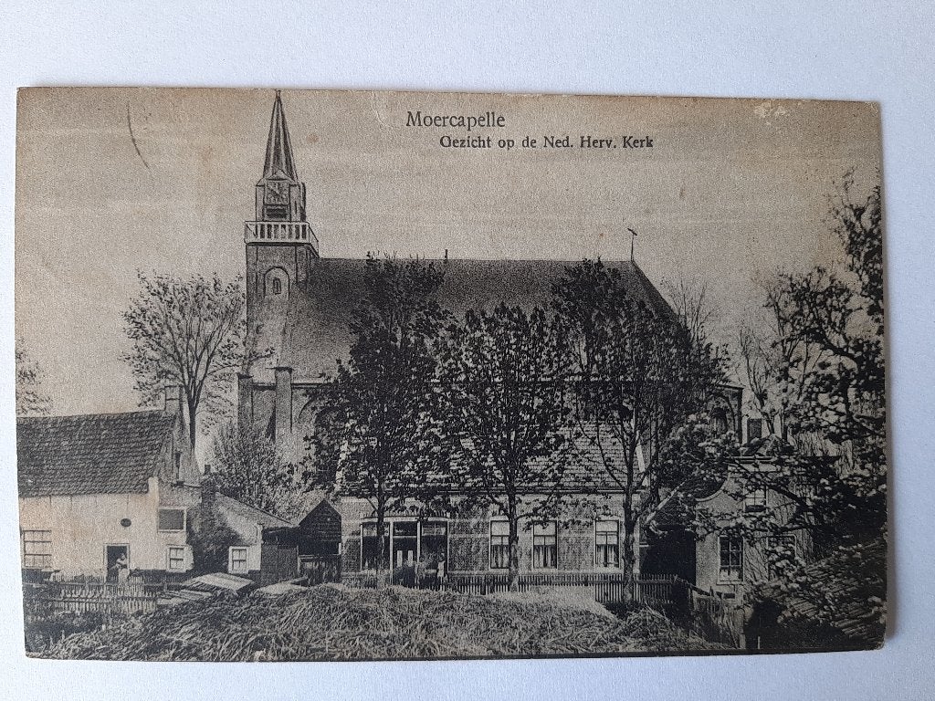 Oude ansichtkaart Moercapelle Ned. Herv. Kerk 1919, Verzamelen, Ophalen of Verzenden, Voor 1920, Gelopen, Zuid-Holland