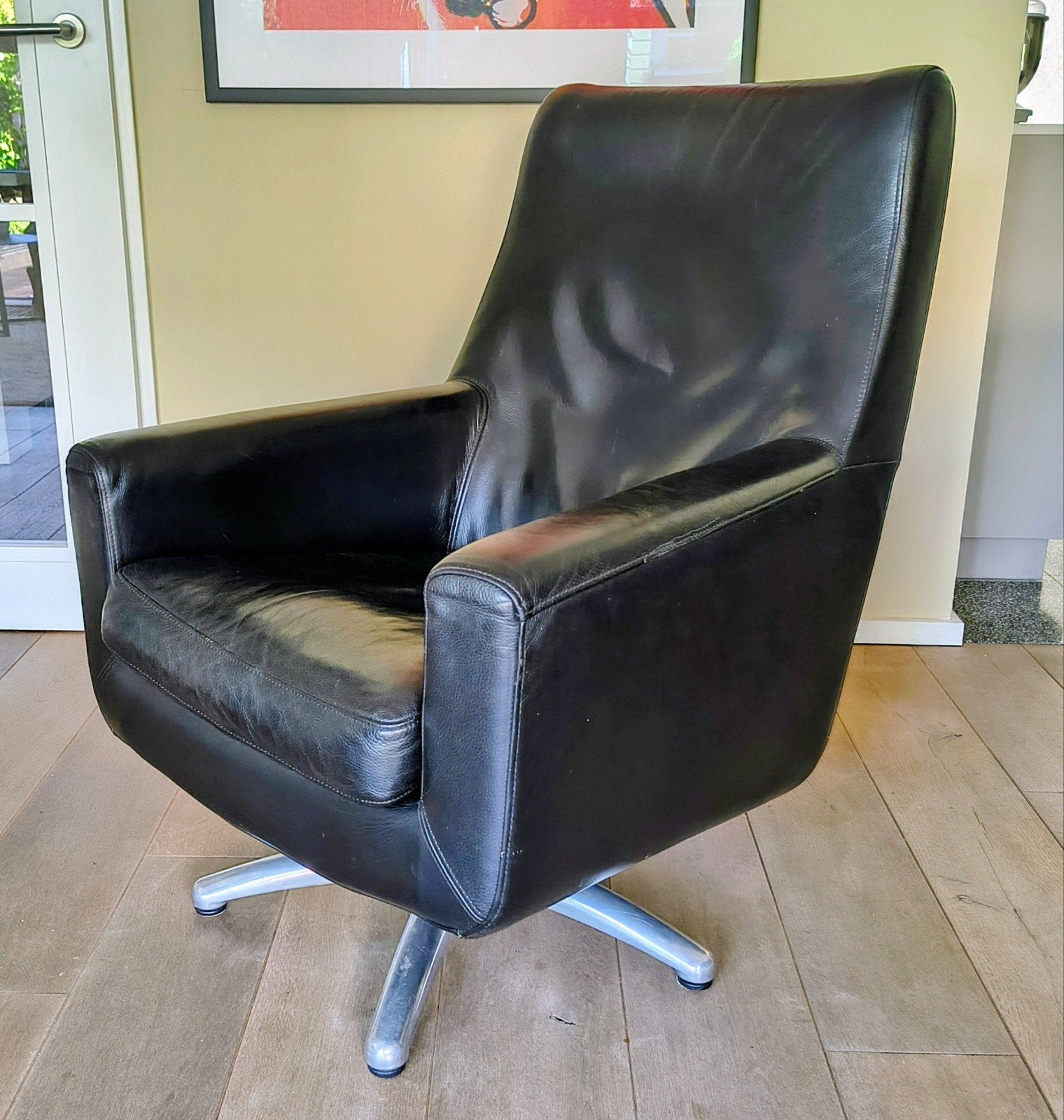 Retro zwart leren draaistoel van Montel, Huis en Inrichting, Ophalen, Zwart, Leer, Zo goed als nieuw