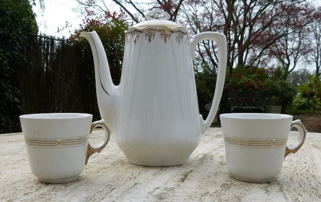 Société Céramique Koffiepot Gouden rand met 2 Mokjes, Ophalen of Verzenden
