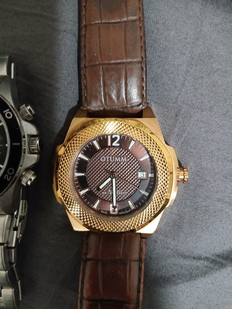 Horloge heren 2stuks, Sieraden, Tassen en Uiterlijk, Horloges | Heren, Leer, Polshorloge, Zo goed als nieuw, Goud