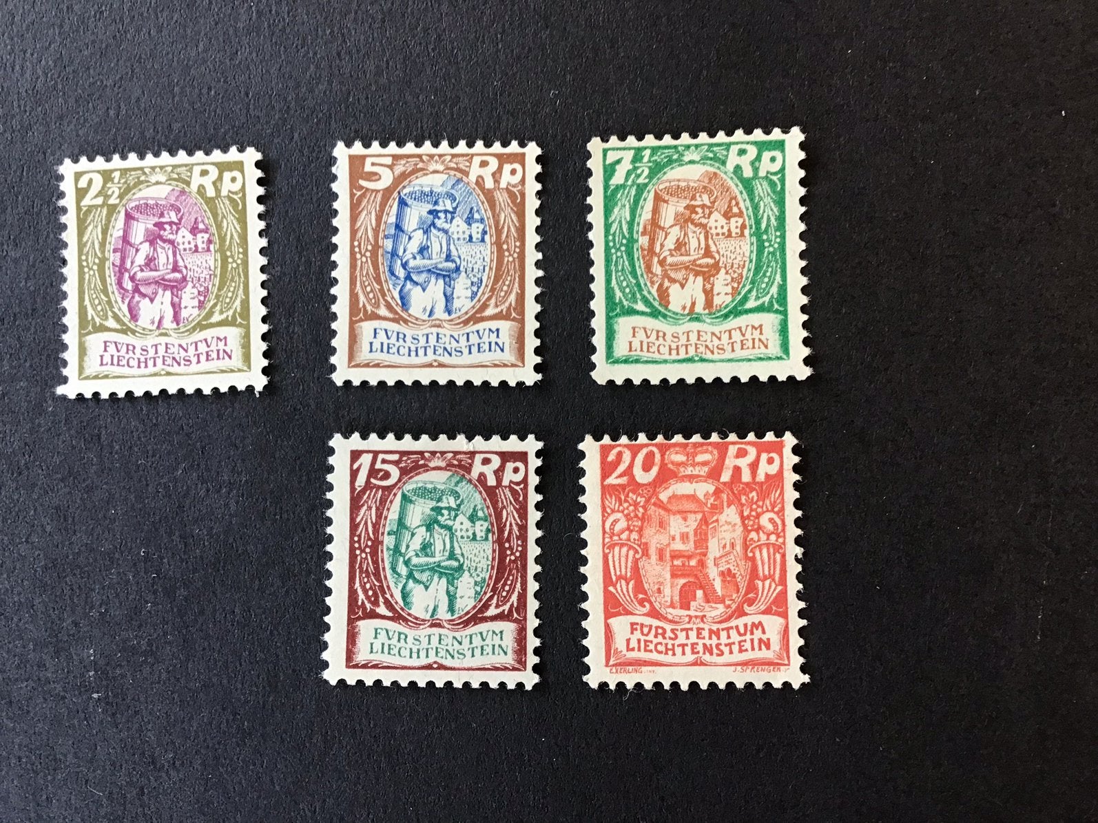 Liechtenstein  Mi. 65,66,67,69 en 70, Postzegels en Munten, Ophalen of Verzenden