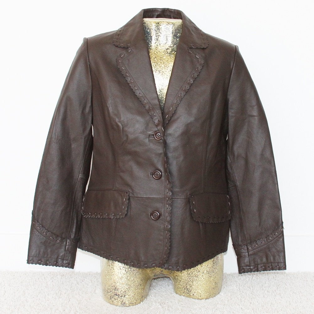 Zeer Mooie Nieuwe Bruin Leren Dames Jas (Maat 38) € 70,-, Maat 38/40 (M), Bruin, Ophalen of Verzenden, Zo goed als nieuw