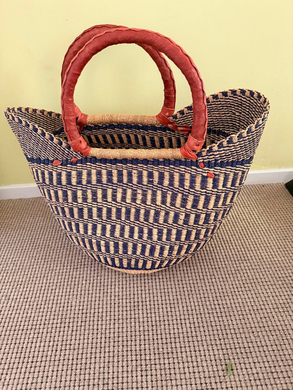 Handgemaakte rieten mand / tas, Ophalen of Verzenden, Gebruikt, Beige, Shopper