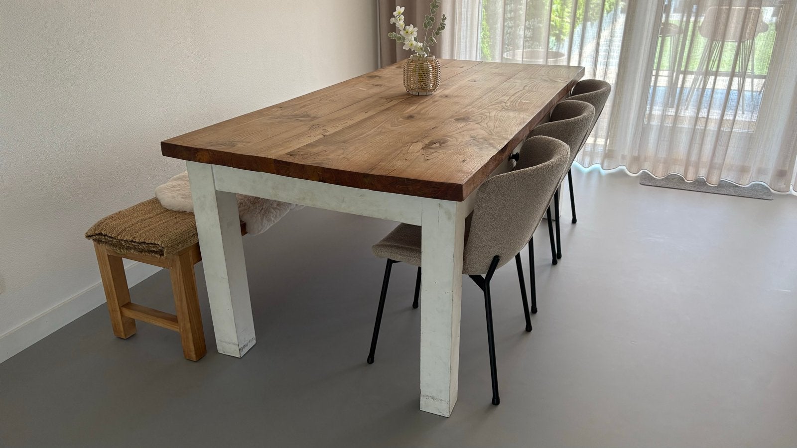 Massief Teakhouten Eettafel 200x100 cm met 4 Lades, Ophalen, Gebruikt, Teakhout, 200 cm of meer