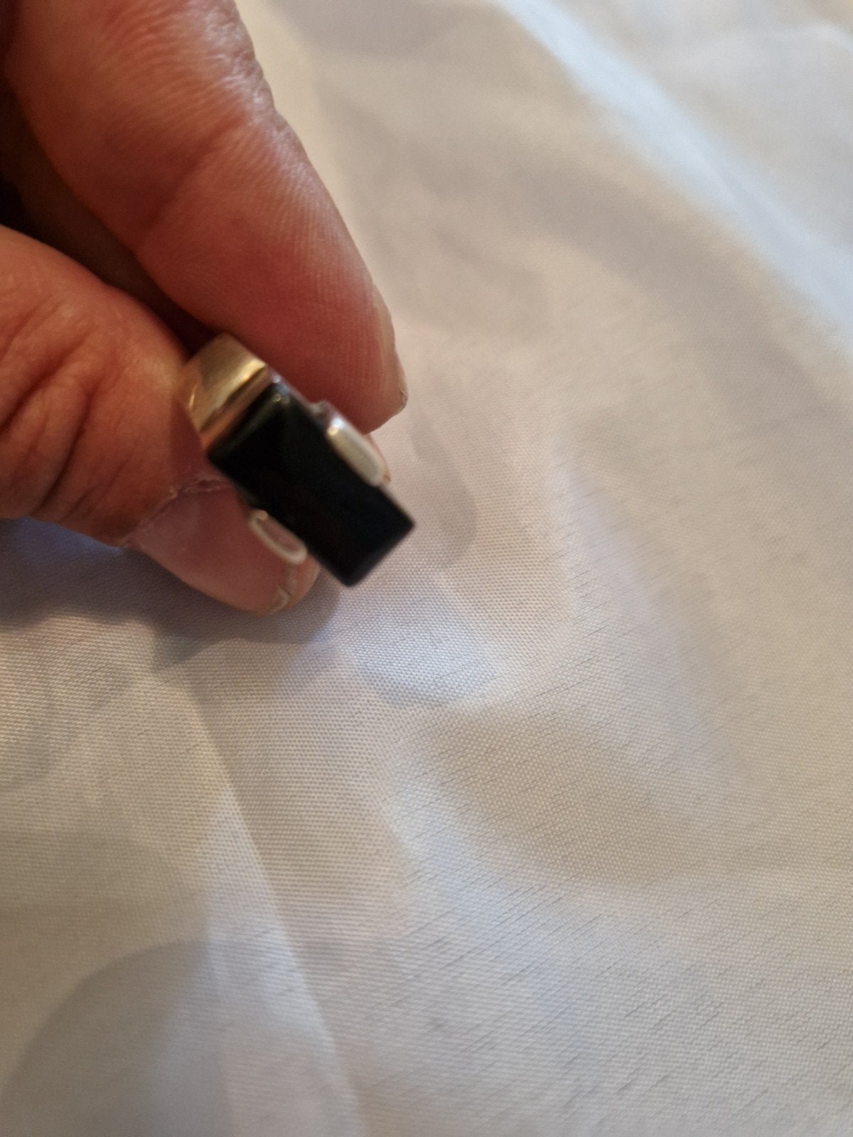Zilveren ring met zwarte steen, Gebruikt, Ophalen of Verzenden, 17 tot 18, Dame of Heer
