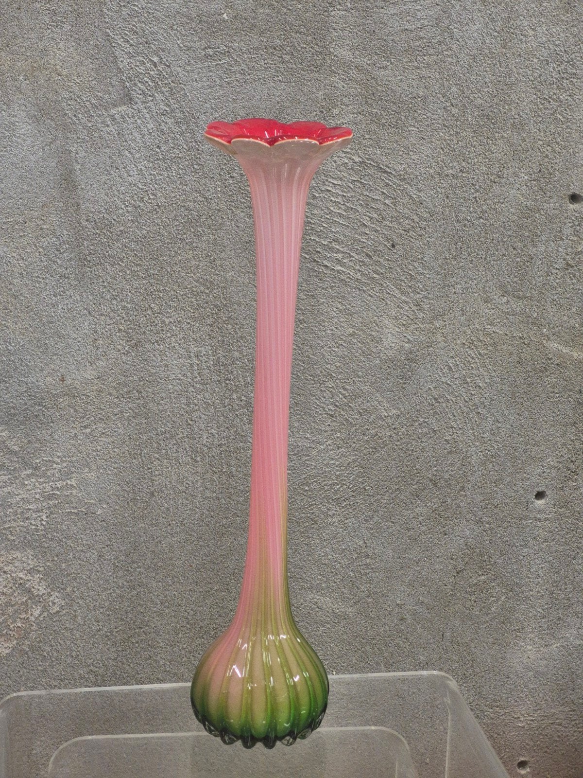 Vintage Murano Stijl Glazen Kelkvaas – Tricolor (~50 cm), Ophalen of Verzenden, Zo goed als nieuw, Overige kleuren, Glas