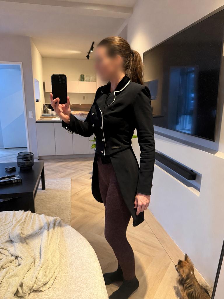 LaMantia Couture slipjas - Zwart met Swarovski - Maat 36, Dressuur, Ophalen of Verzenden, Zo goed als nieuw, Dames