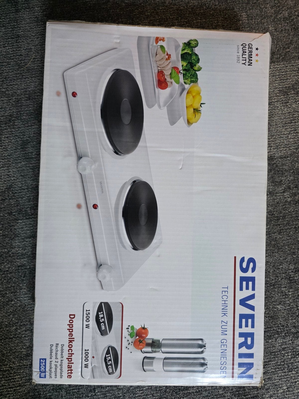 Severin Dubbele Kookplaat - 2500W - Wit, Witgoed en Apparatuur, Fornuizen, Nieuw, Vrijstaand, Elektrisch, 3 kookzones of minder