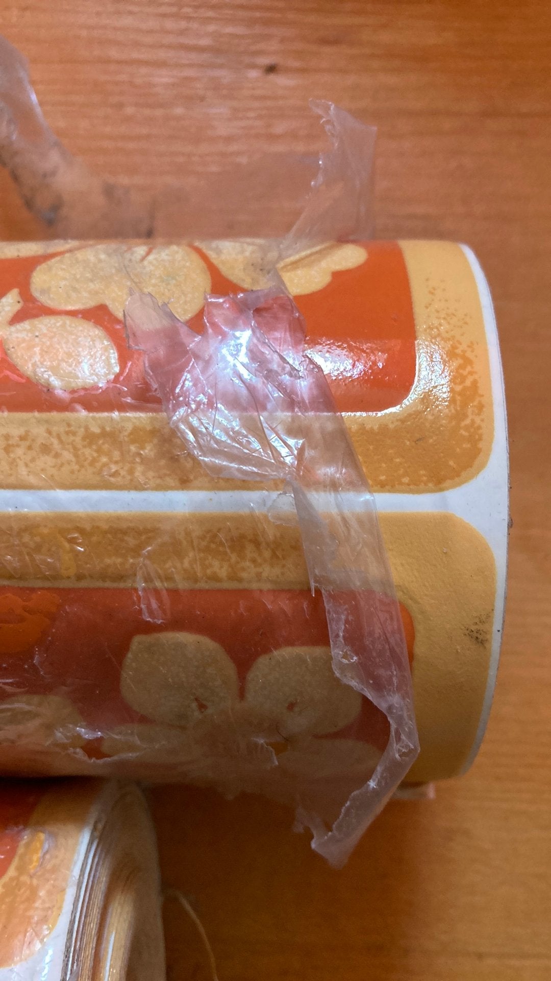 Echt vintage behang 2 rollen oranje vinyl afneembaar, Ophalen, Oranje