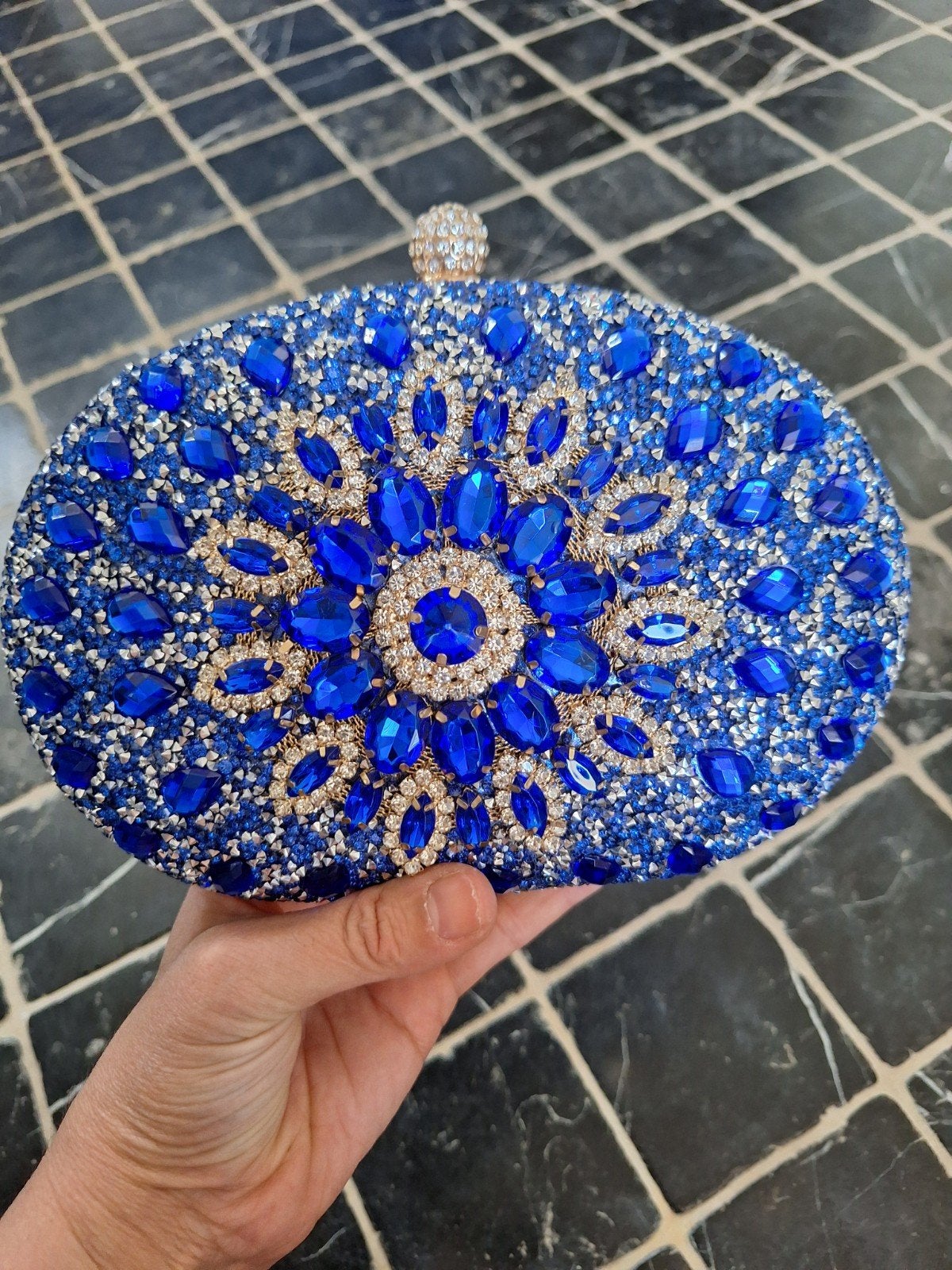 Prachtige Blauwe Avondtas met Strass en Kristallen, Sieraden, Tassen en Uiterlijk, Ophalen of Verzenden, Zo goed als nieuw, Blauw