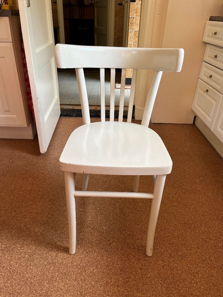 Witte vintage houten spijlenstoel jaren 70, Ophalen