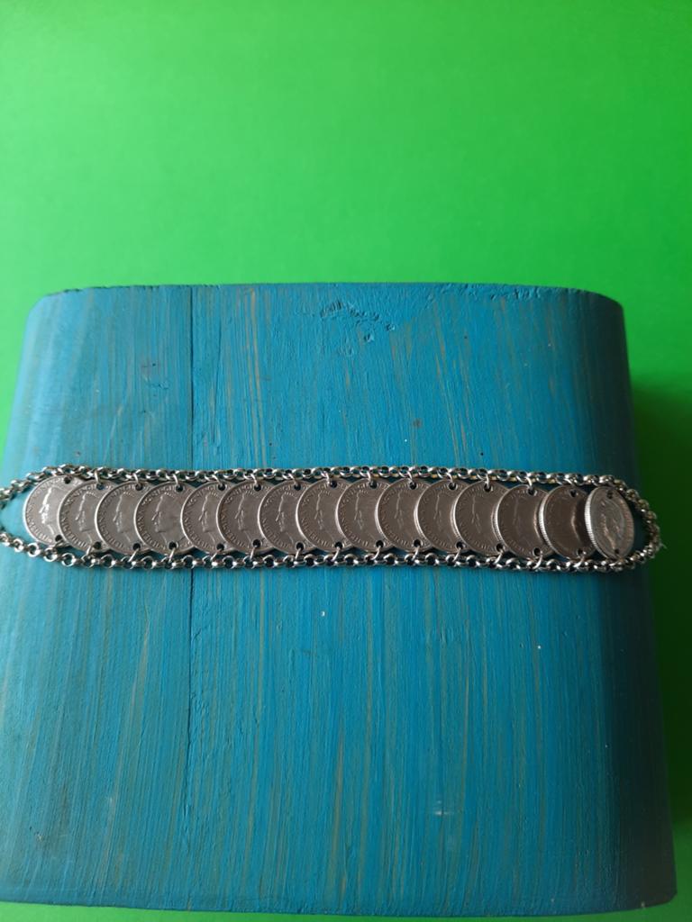 Kwartjes Armband Wilhelmina Dubbelgeschakeld. Max 20cm, Ophalen of Verzenden, Zo goed als nieuw, Zilver, Zilver