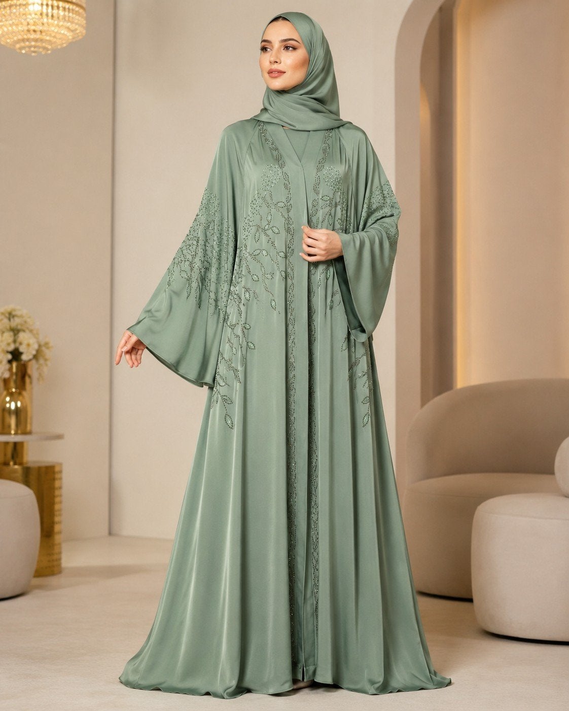 Elegant Dubai-Made Abayas – With Matching Hijab & Belt, Ophalen of Verzenden, Nieuw, Groen