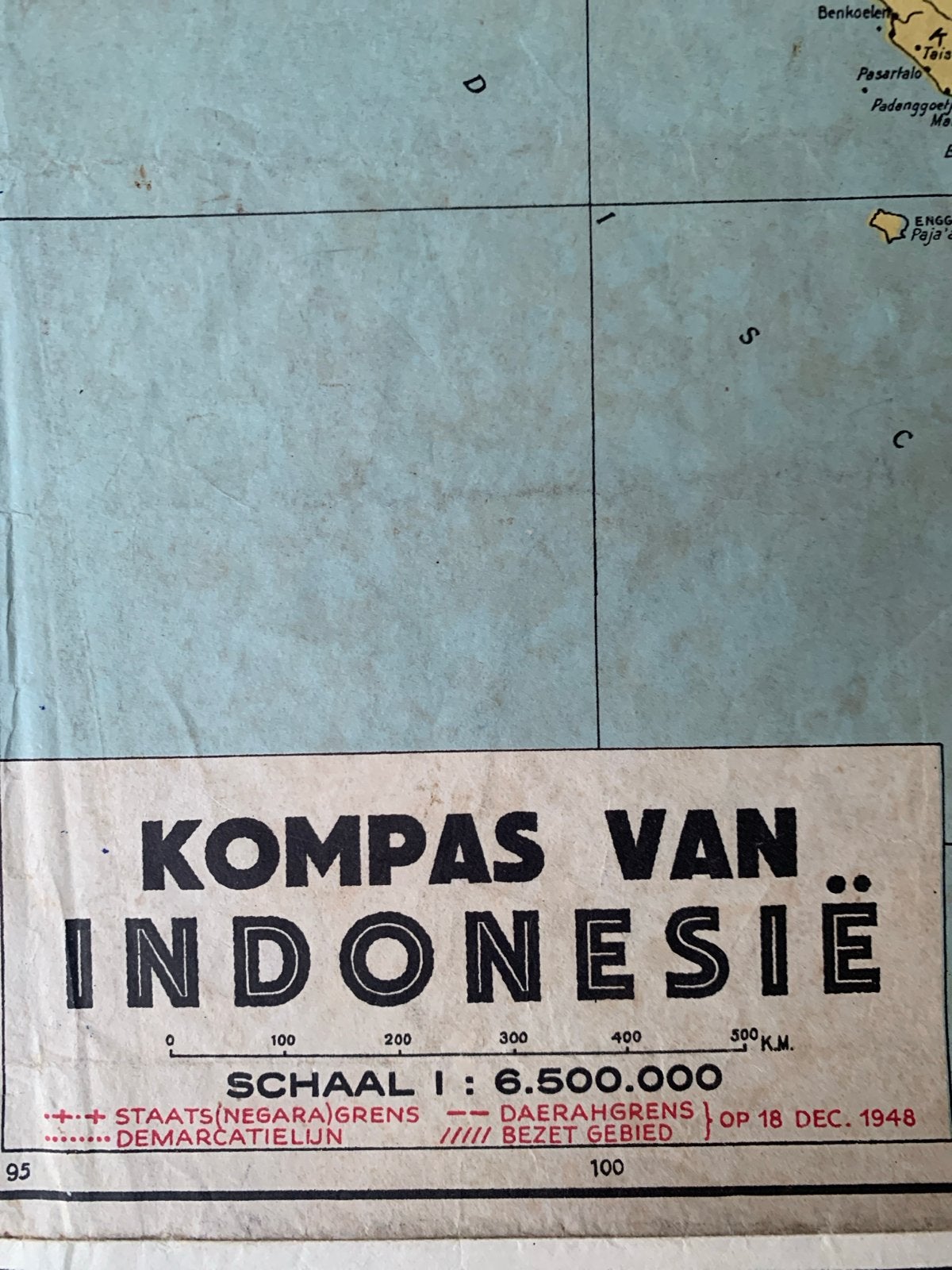 Oude Kaart Kompas van Indonesië en Java (1948), Gelezen, Ophalen of Verzenden, Landkaart, 1800 tot 2000