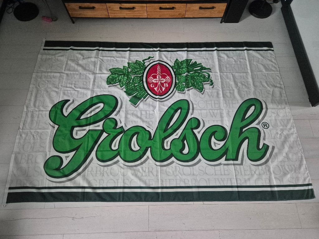 Te koop: grote Grolsch vlag / spandoek 293cm x 195cm, Ophalen of Verzenden, Zo goed als nieuw, Overige typen, Grolsch