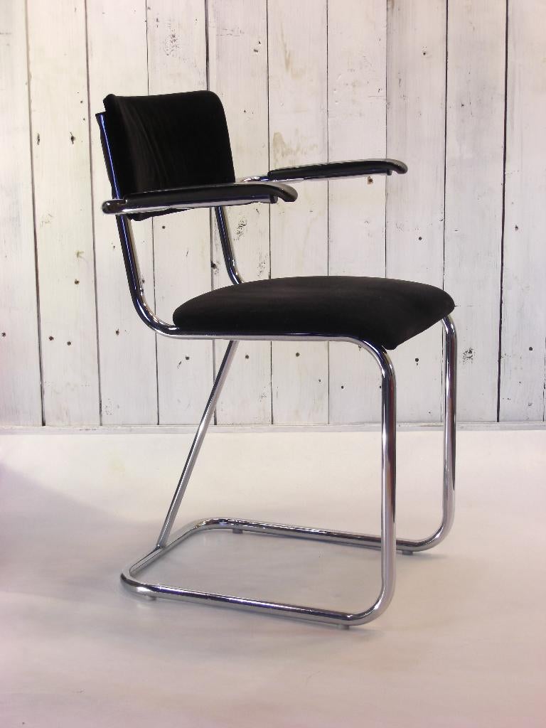 Vintage stoel Gispen 207 stijl in zwart rib gestoffeerde, Ophalen, Gebruikt, Stof, Zwart