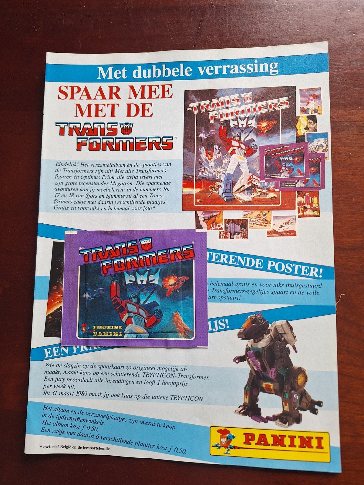 Panini Transformers reclame uit 1988 met ongeopend zakje, Verzenden, Nieuw