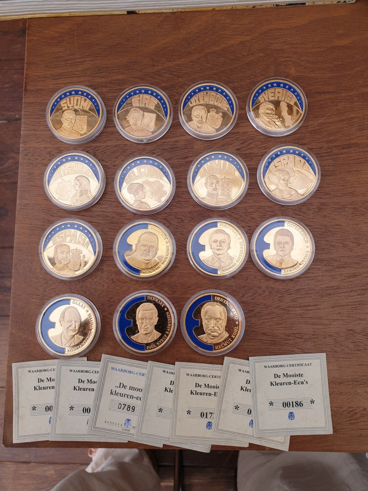 15 leuke Ecu / Europa Penningen, 7 met certificaat. (K6), Postzegels en Munten, Ophalen of Verzenden, Overige materialen