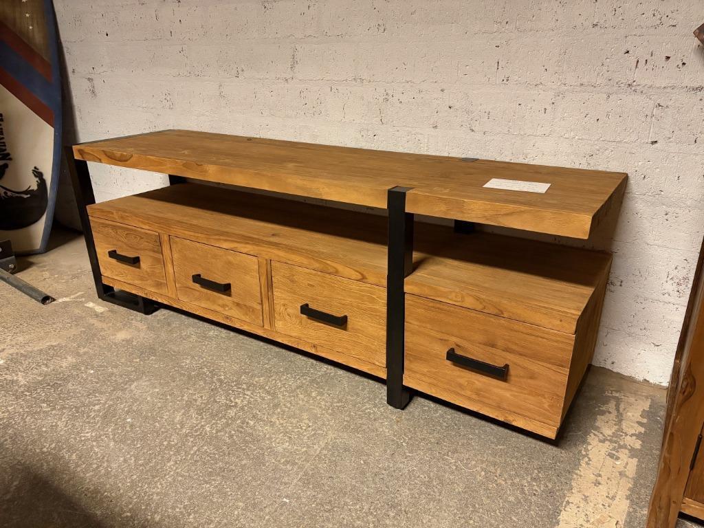 Speelse Kast Teak + Metaal, Laden en open vak 150x40x52h, Ophalen, Nieuw, 3 of 4 laden, Minder dan 100 cm