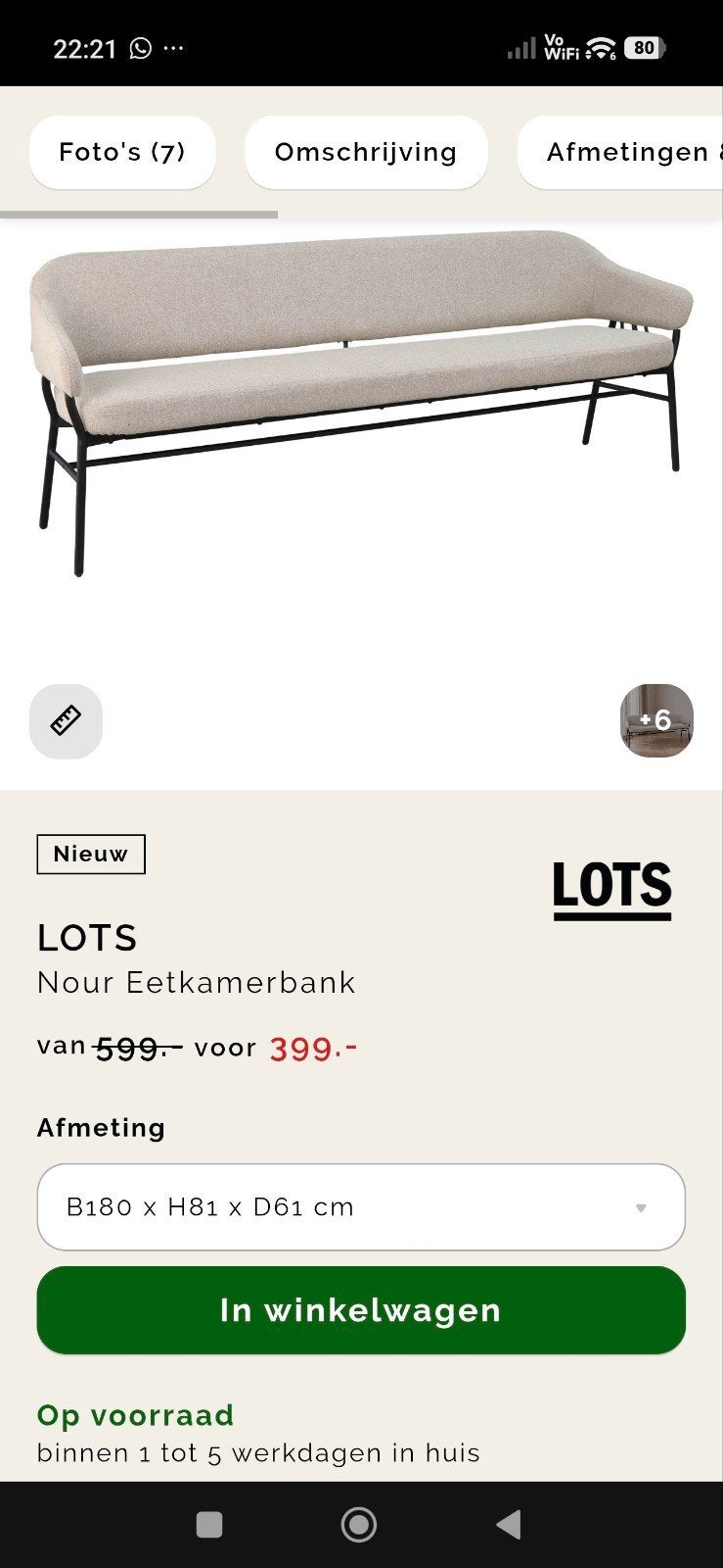 loungebank Eijerkamp zo goed als nieuw 180 cm, Ophalen, Nieuw, Rechte bank, Stof