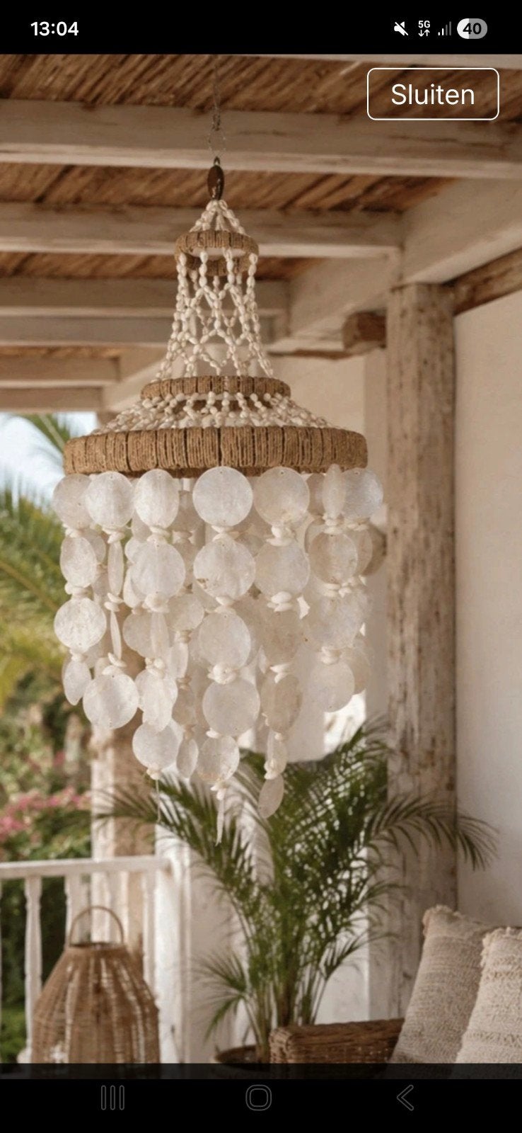 bali/ibiza schelpenhanger capiz, Beige, 30 cm, Boho, Ophalen of Verzenden