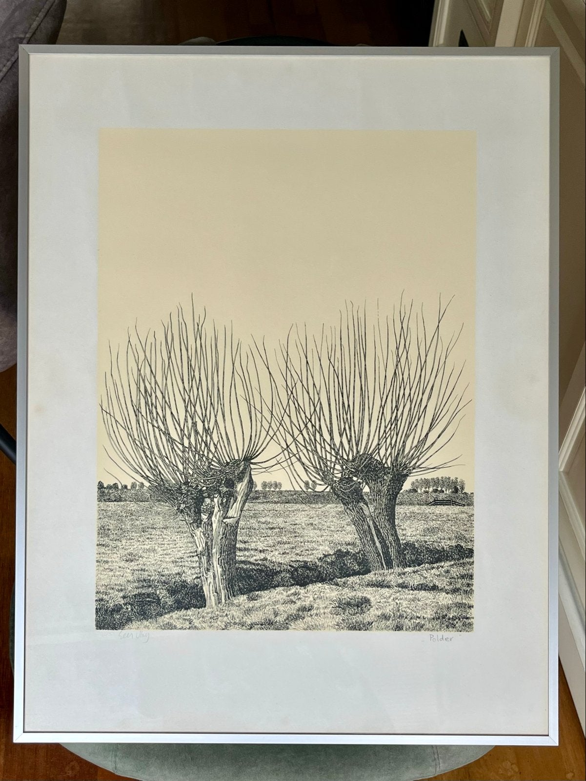 Zeefdruk "Polder" van Sees Vlag, 1987, Antiek en Kunst, Ophalen, 1950 - 1999, Gesigneerd, Landschap