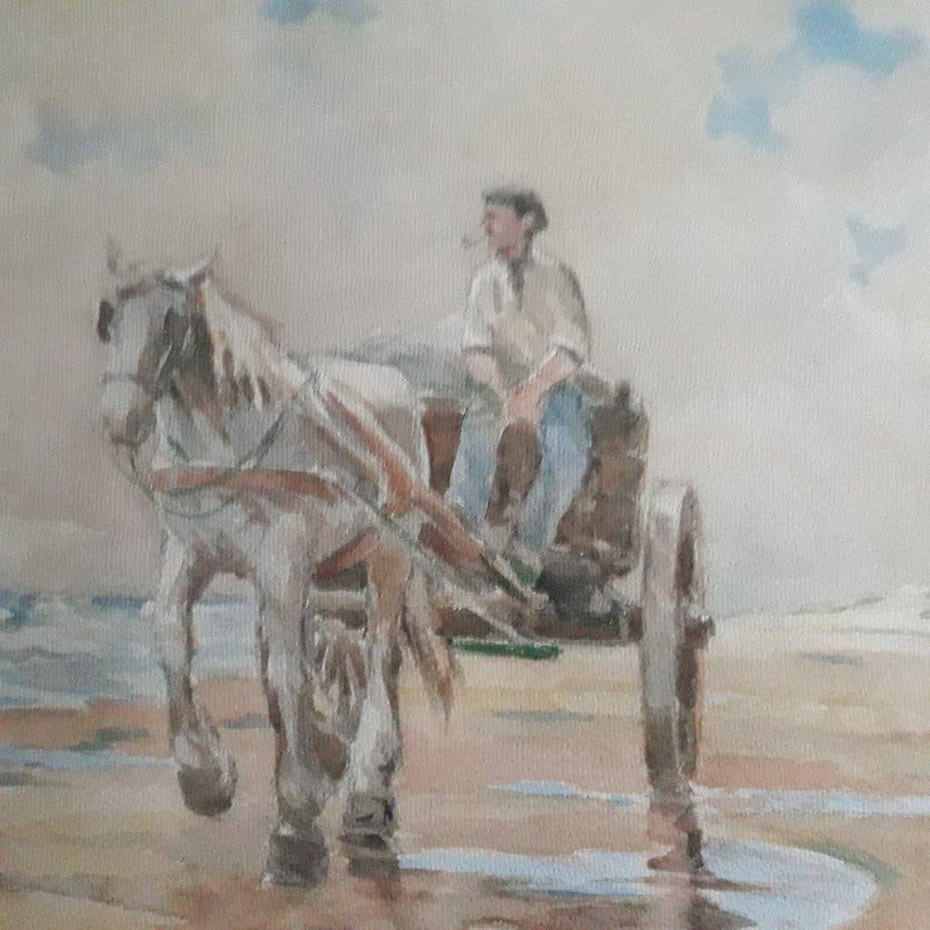 Aquarel Schelpenvisser W. van der Burck, Maritiem / water, Gesigneerd, Ophalen of Verzenden, Klassiek