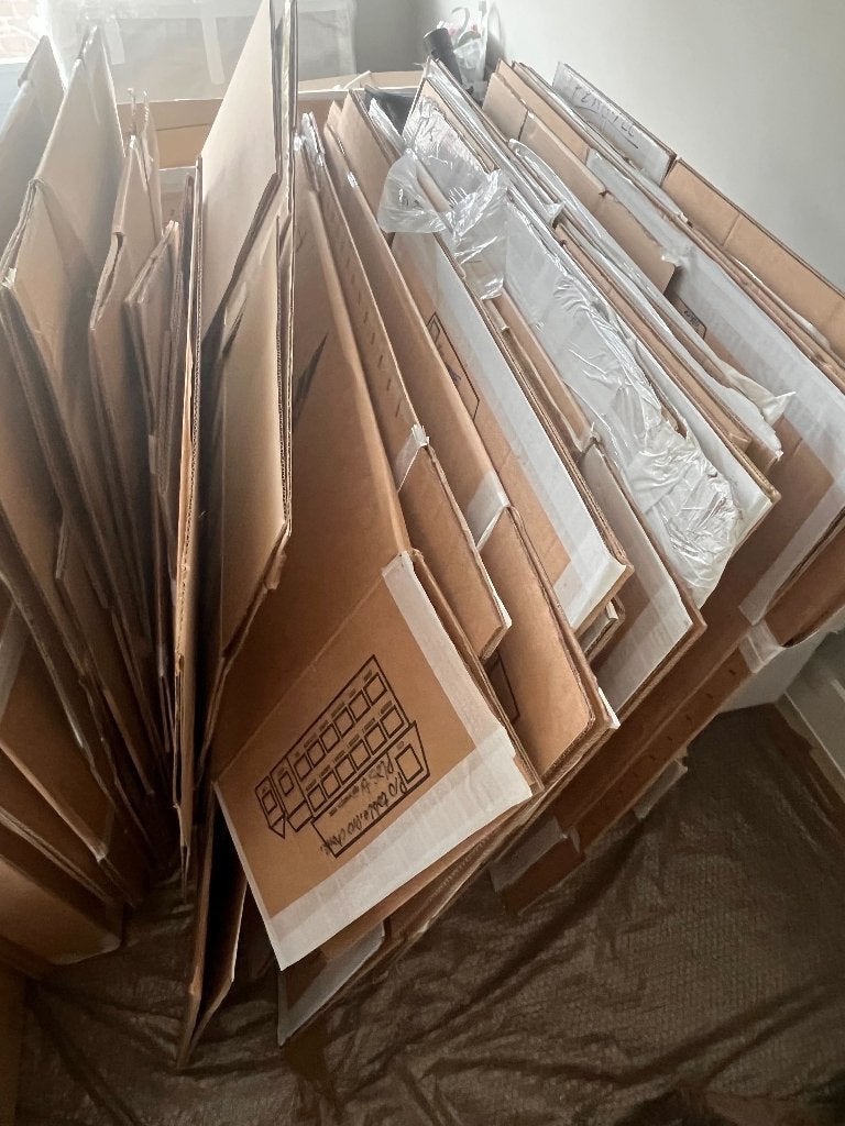 20 stevige verhuisdozen (1x gebruikt), Ophalen, Doos, 50 tot 75 cm, Zo goed als nieuw