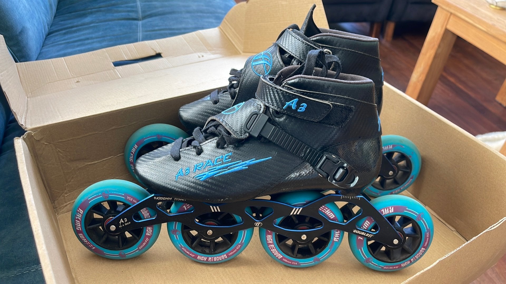 Double FF A3 Race Inline Compleet Zwart / Blauw, Ophalen of Verzenden, Zo goed als nieuw