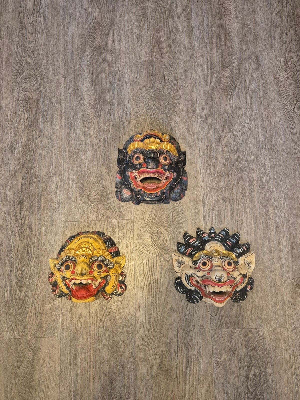 Set van 3 Balinese Barong maskers - Handgesneden hout, Antiek en Kunst, Masker, Handgemaakt, Indonesië, Meerkleurig
