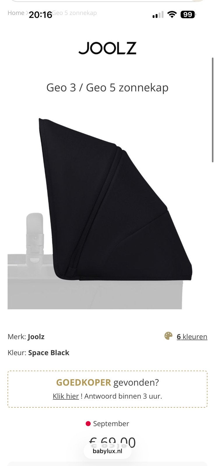 Gezocht sun hood pure grey - joolz geo 3, Ophalen, Zo goed als nieuw, Overige merken