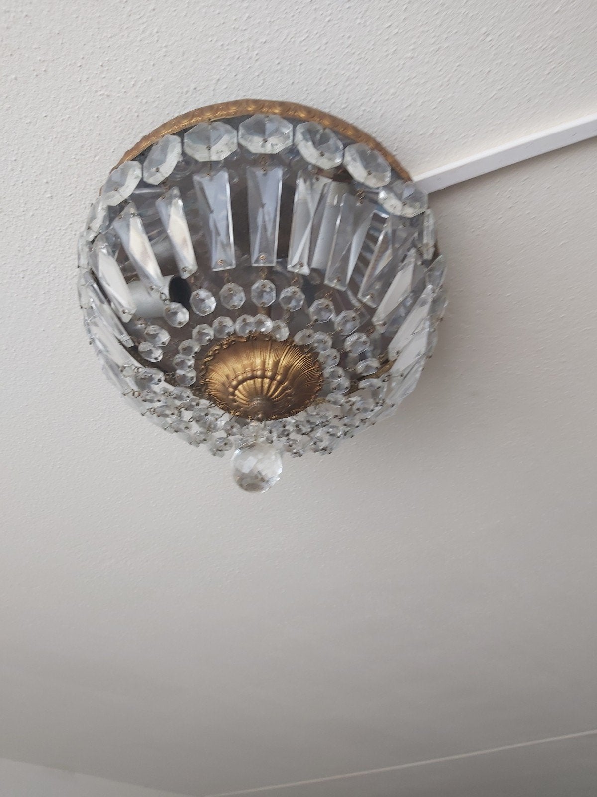 Leuke bronzen kristallen plafonnière in zeer goede staat, Ophalen of Verzenden, Zo goed als nieuw
