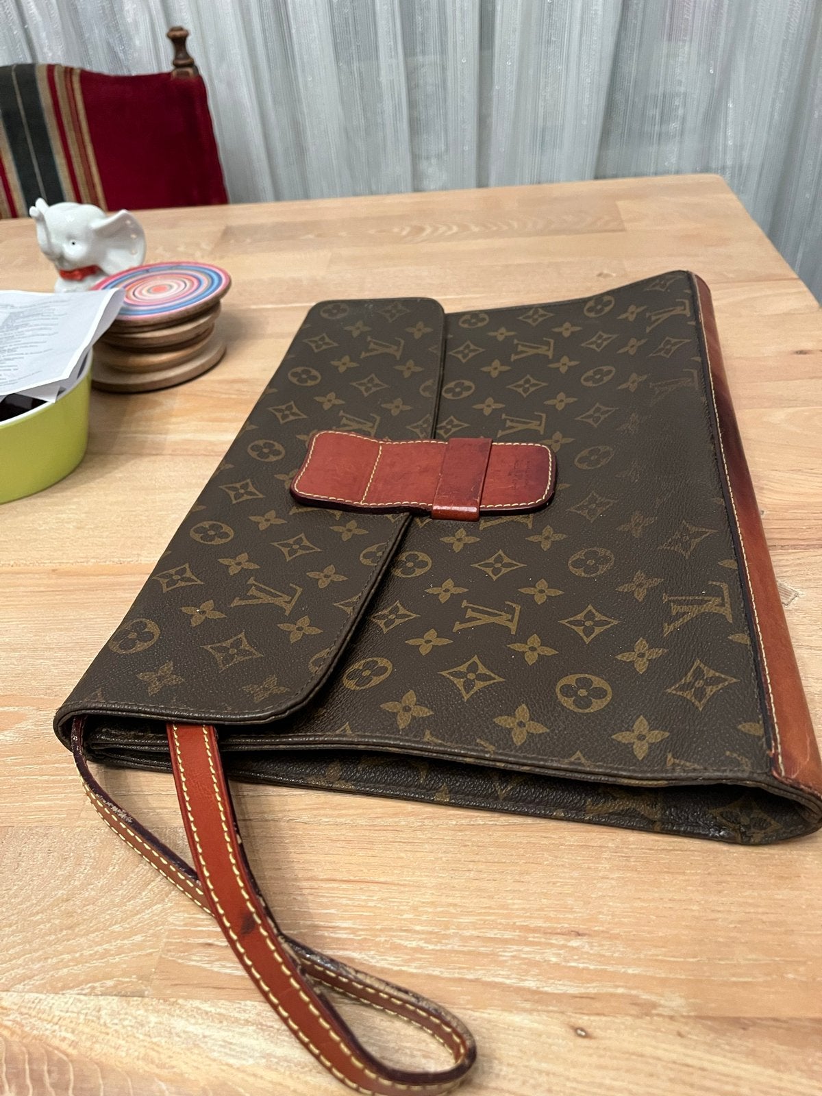 Vintage Louis Vuitton Monogram Documentenmap/Clutch, Ophalen of Verzenden, Gedragen, Bruin, Echt leder