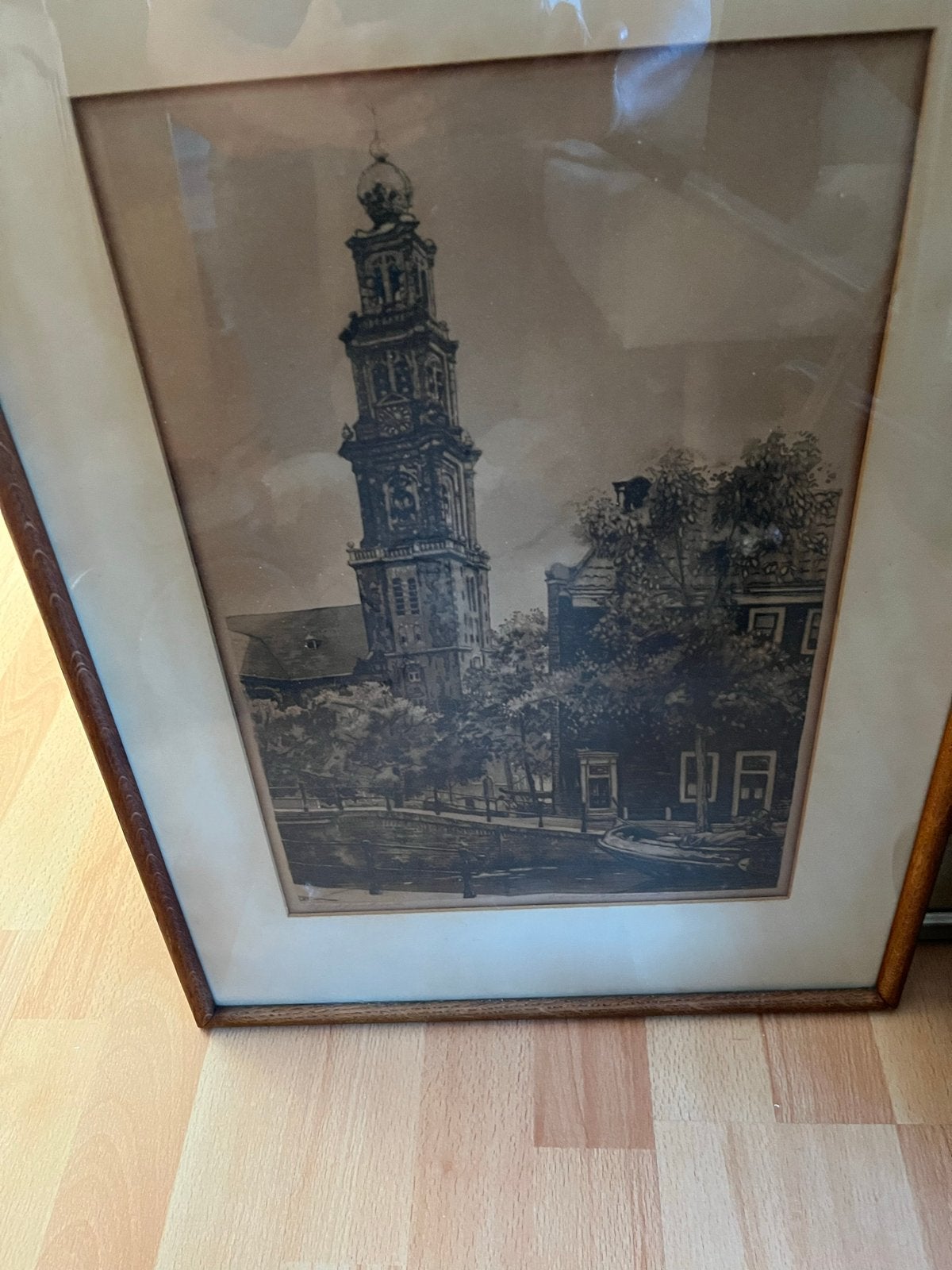 Oude ets van de Westerkerk in Amsterdam, Ingelijst, Ets, Stadsgezicht, Ophalen of Verzenden