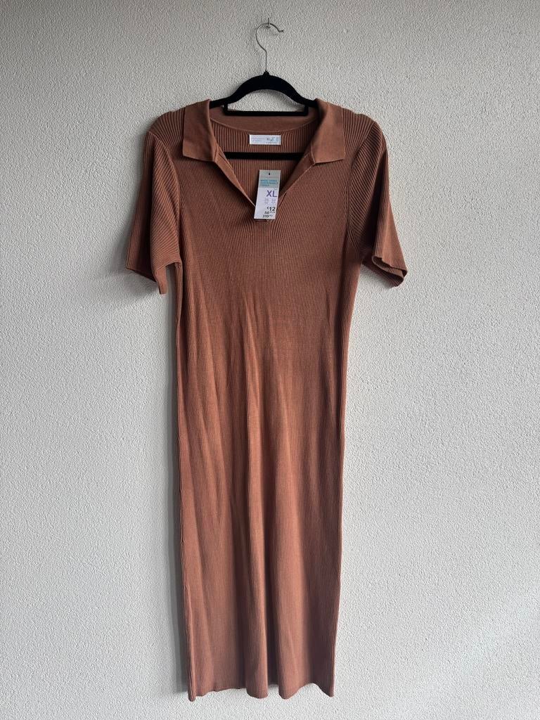 Primark bruin gebreide polo midi jurk, Maat 38/40 (M), Bruin, Nieuw, Ophalen of Verzenden