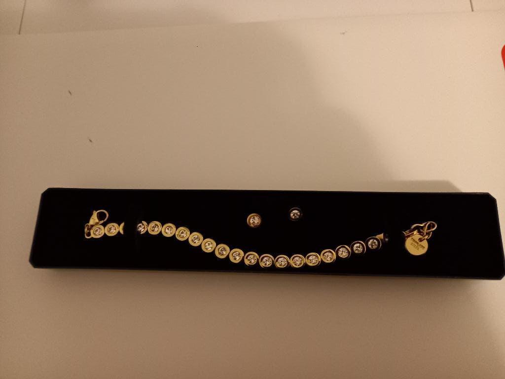armband en oorbellen double met zirkonia, Ophalen of Verzenden, Nieuw, Goud, Overige materialen