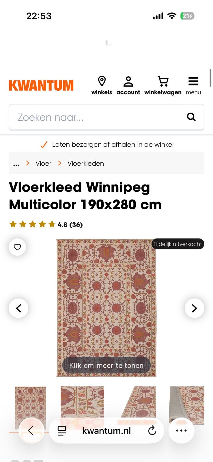 Vloerkleed Winnipeg Multicolor 190x280 cm, Ophalen, Zo goed als nieuw, Rechthoekig, 200 cm of meer
