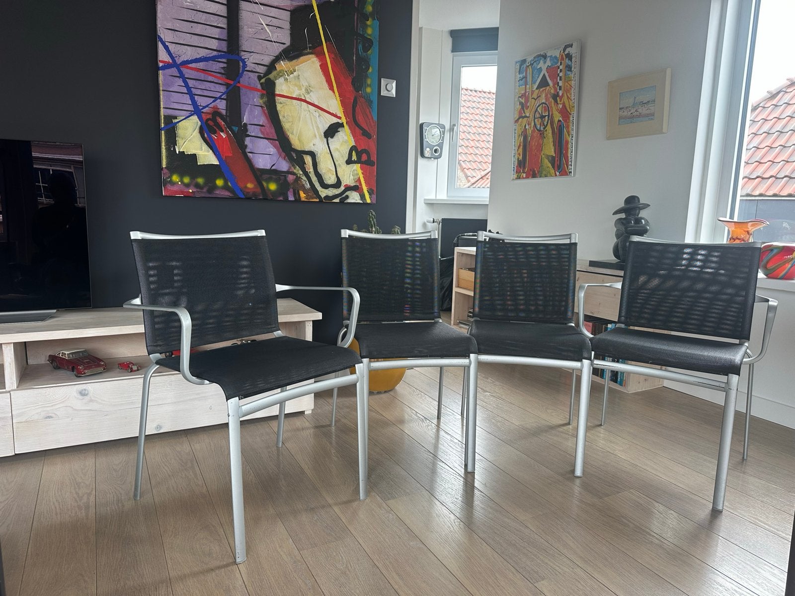 Bontempi design stoelen - set van 4, Modern ontwerp Daniele Monteni jaren '90, Gebruikt, Zwart, Ophalen of Verzenden