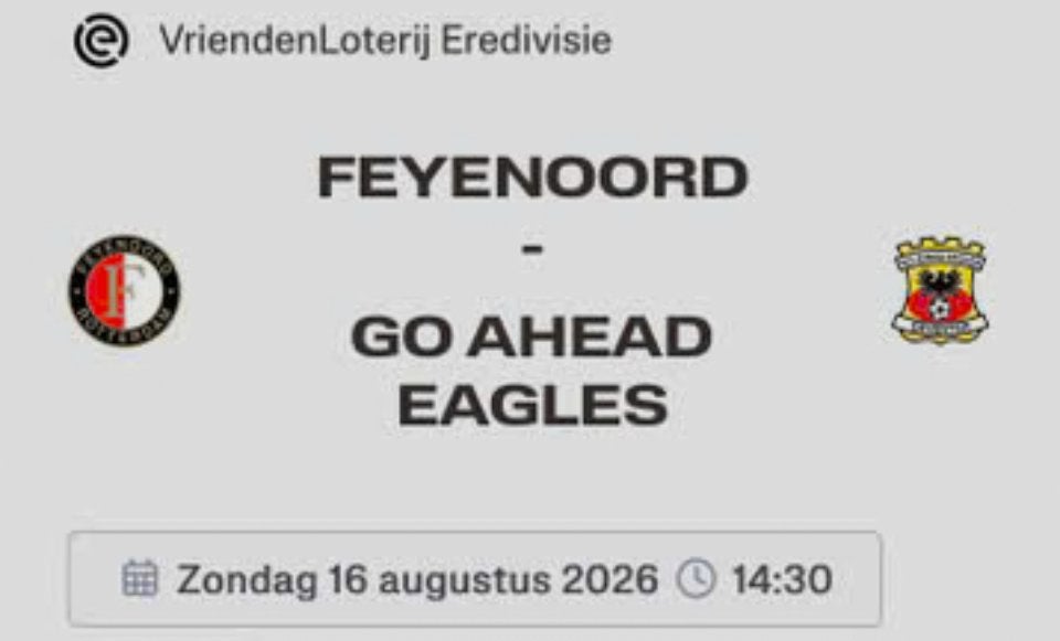 Te Koop Feyenoord-Go Ahead Eagles kaartje voor vak Z1., Eén persoon