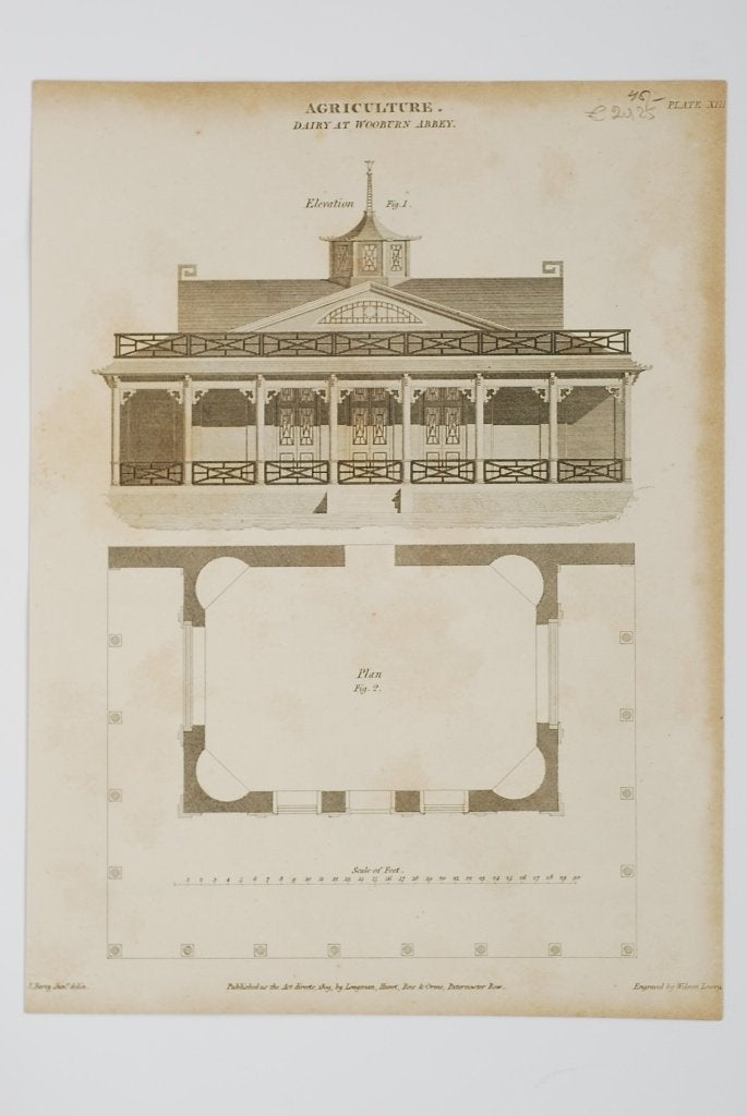 Zuivel landgoedgebouw agricultuur - Antieke illustratie, Verzamelen, Gebruikt, Ophalen of Verzenden, Gebouw, Voor 1940