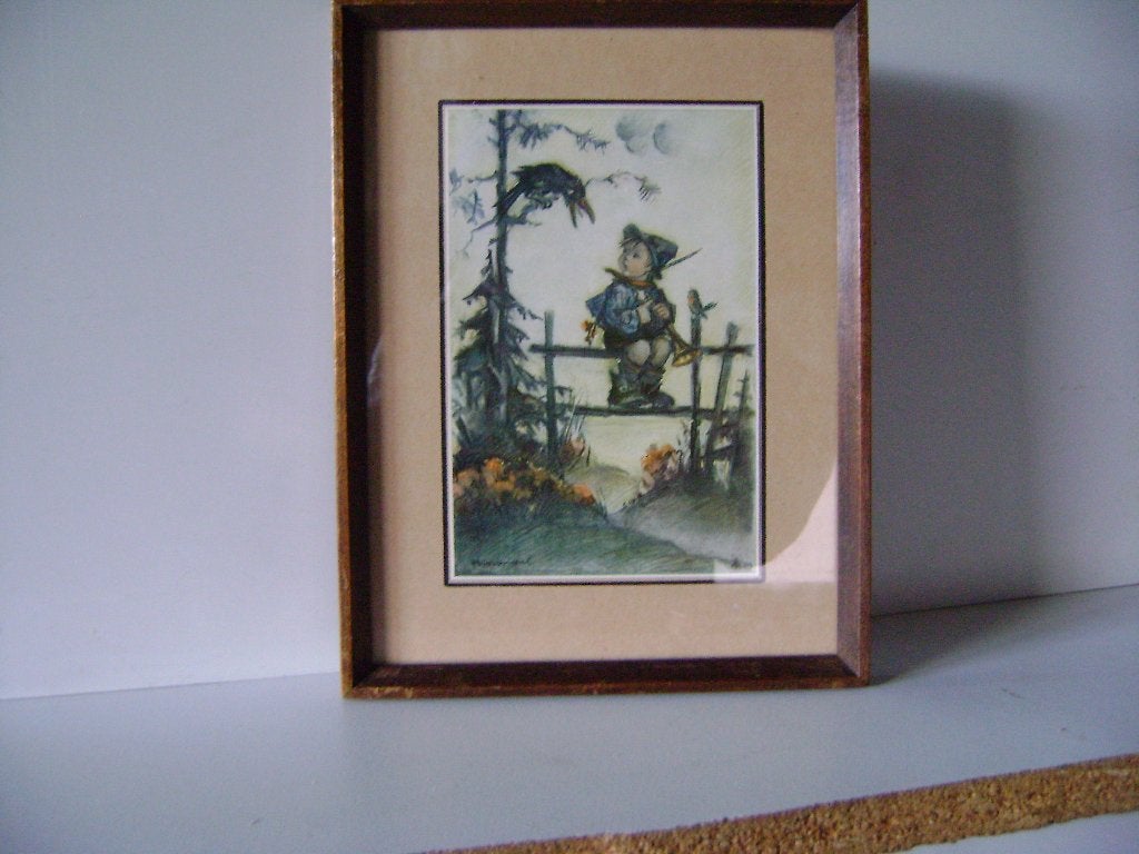 Leuk Hummel schilderijtje Jongetje met trompet 21x16cm, Ophalen of Verzenden, Huis en Inrichting
