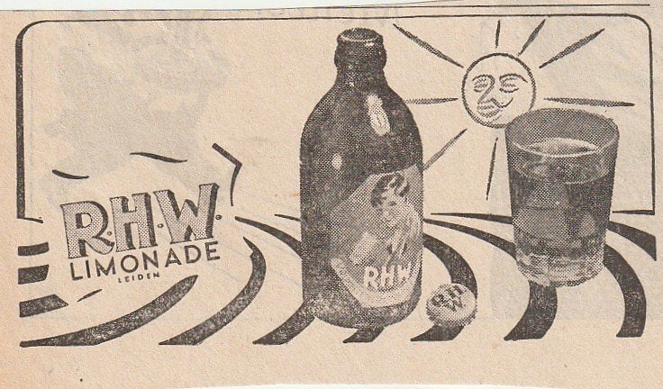 Retro reclame 1949 RHW limonade Leiden is weer terug, Verzenden, Overige typen