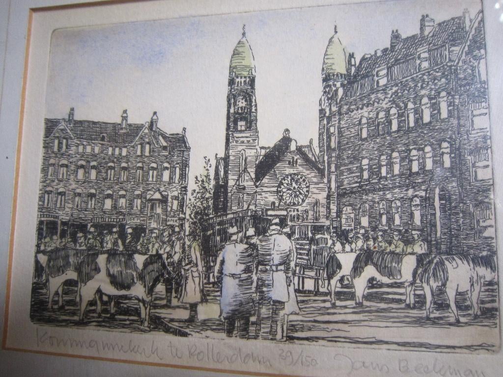 R.damCrooswijk/Kral. Ets van de Veemarkt/Koninginnek.Beekman, Antiek en Kunst, Kunst | Etsen en Gravures, Ets, Ophalen of Verzenden