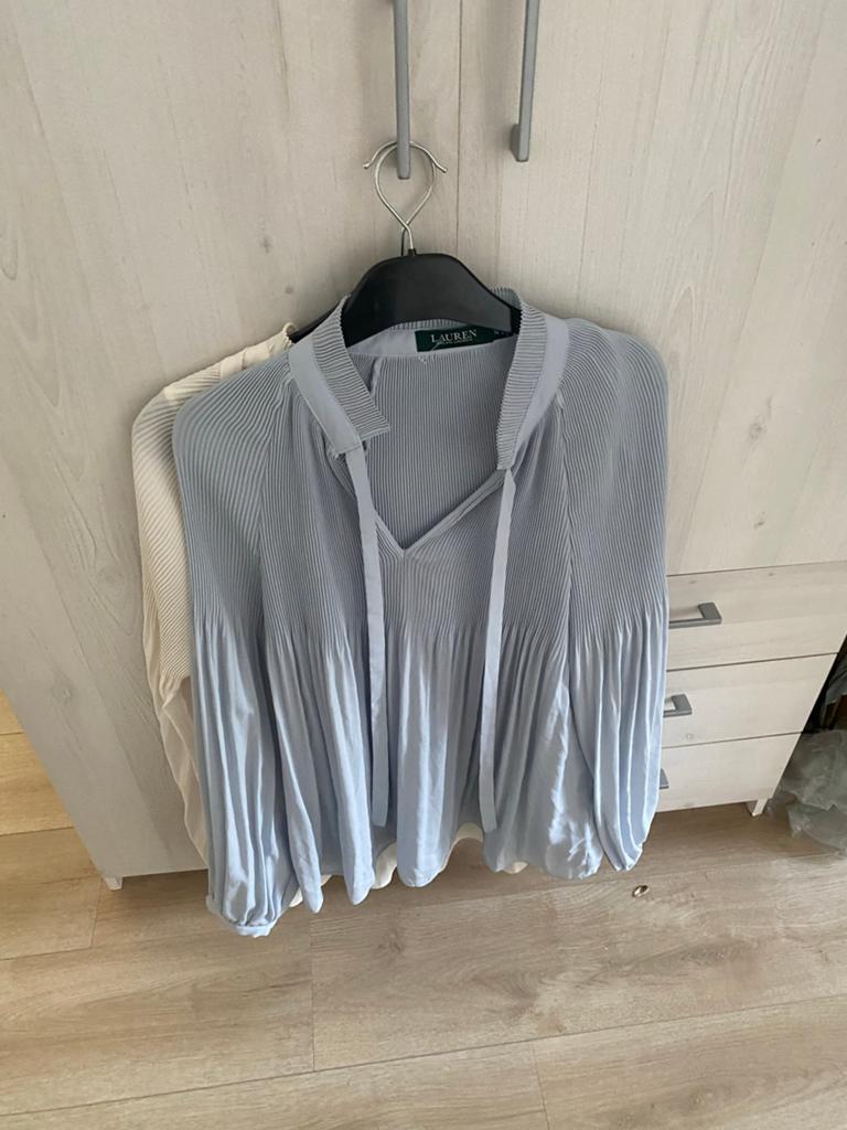 Lauren Ralph Lauren geplooide blouses - Lichtblauw & Crèm, Ophalen of Verzenden, Zo goed als nieuw, Maat 46/48 (XL) of groter