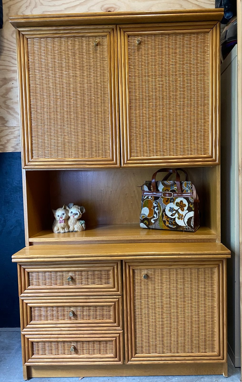 Vintage Rotan Buffetkast Jaren '70/'80 - Bohemian/Tiki Stijl, Ophalen, Gebruikt, 50 tot 100 cm, Met lade(s)