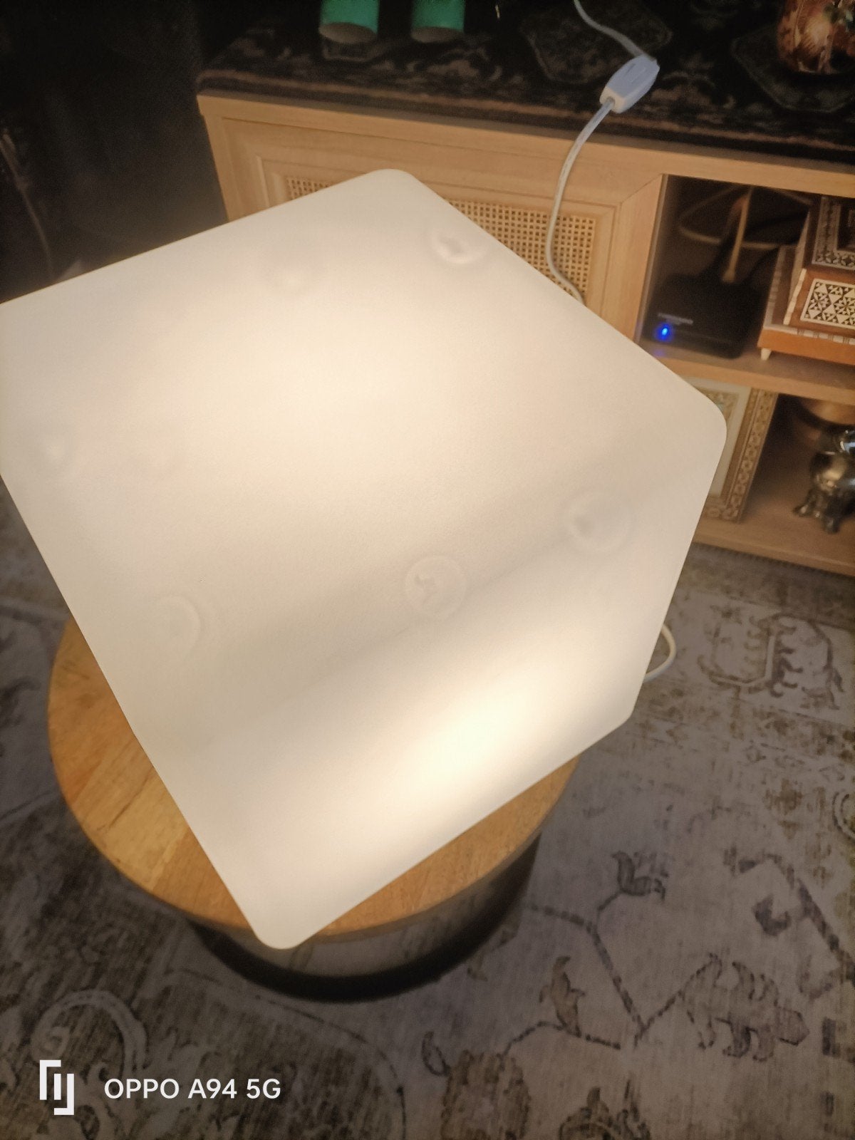 Witte kubus tafellamp - Sfeerlamp, Kunststof, Gebruikt, Met schakelaar, Wit
